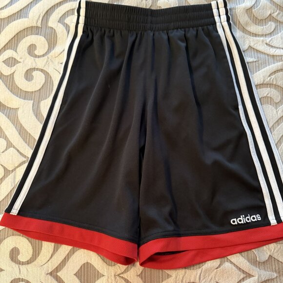 Youth Adidas Shorts Size Medium (10/12) Black with White Stripes Red Trim Soccer - Picture 1 of 6